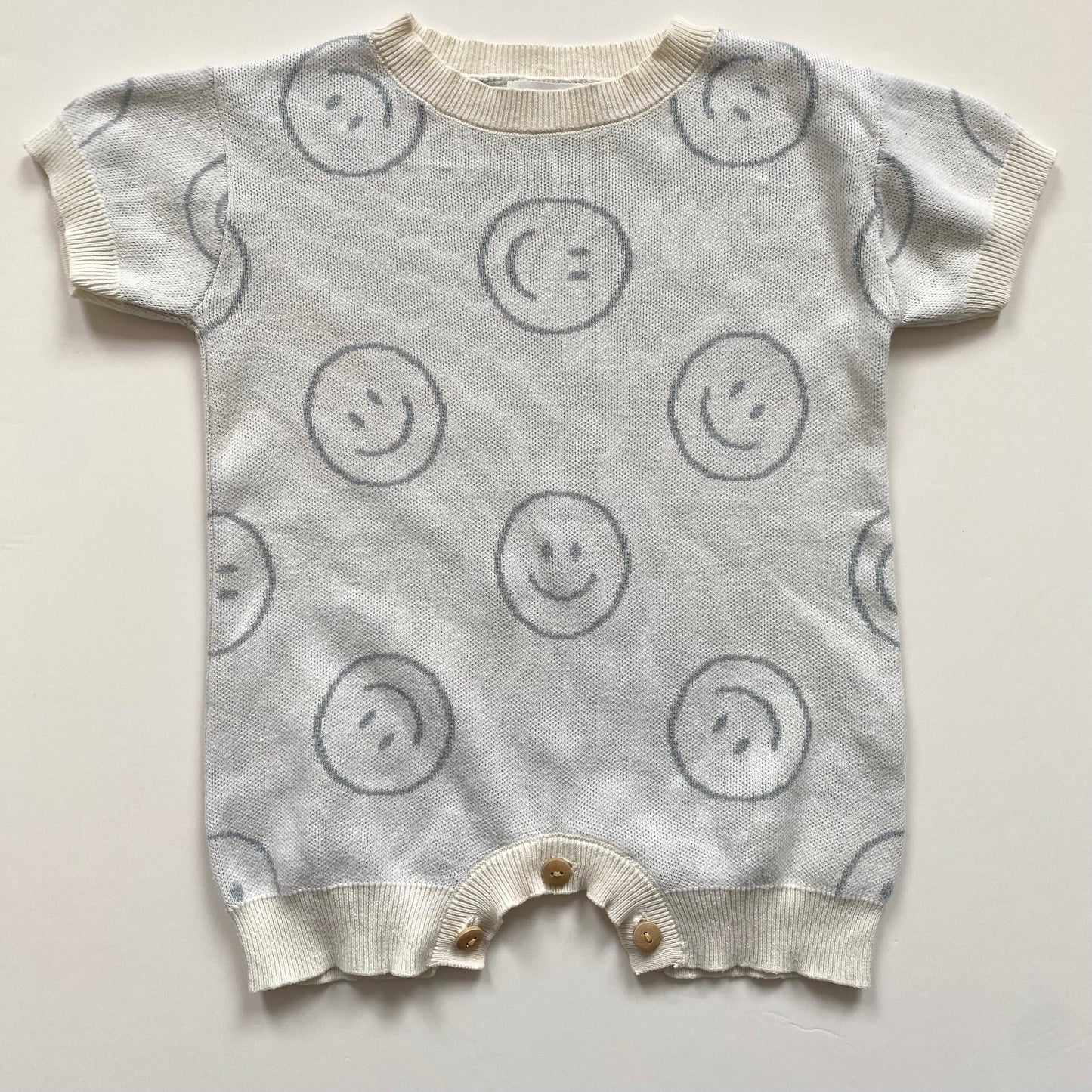 6-12M Hunter + Rose cream smiley face knitted romper