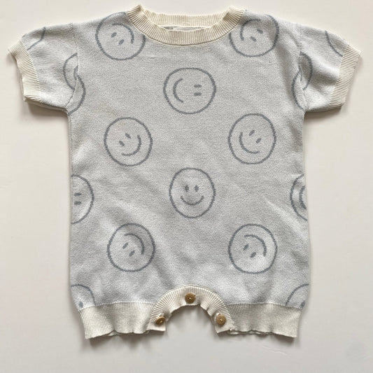 6-12M Hunter + Rose cream smiley face knitted romper