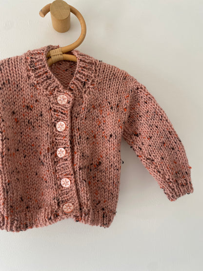 3-6M pink textured hand-knitted cardigan