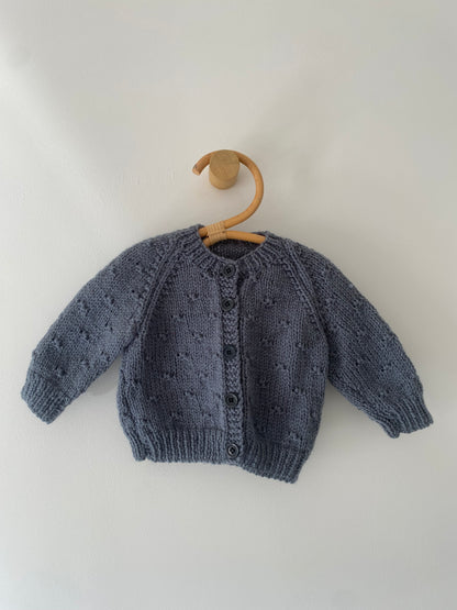 3-6M grey popcorn hand-knitted cardigan and booties set