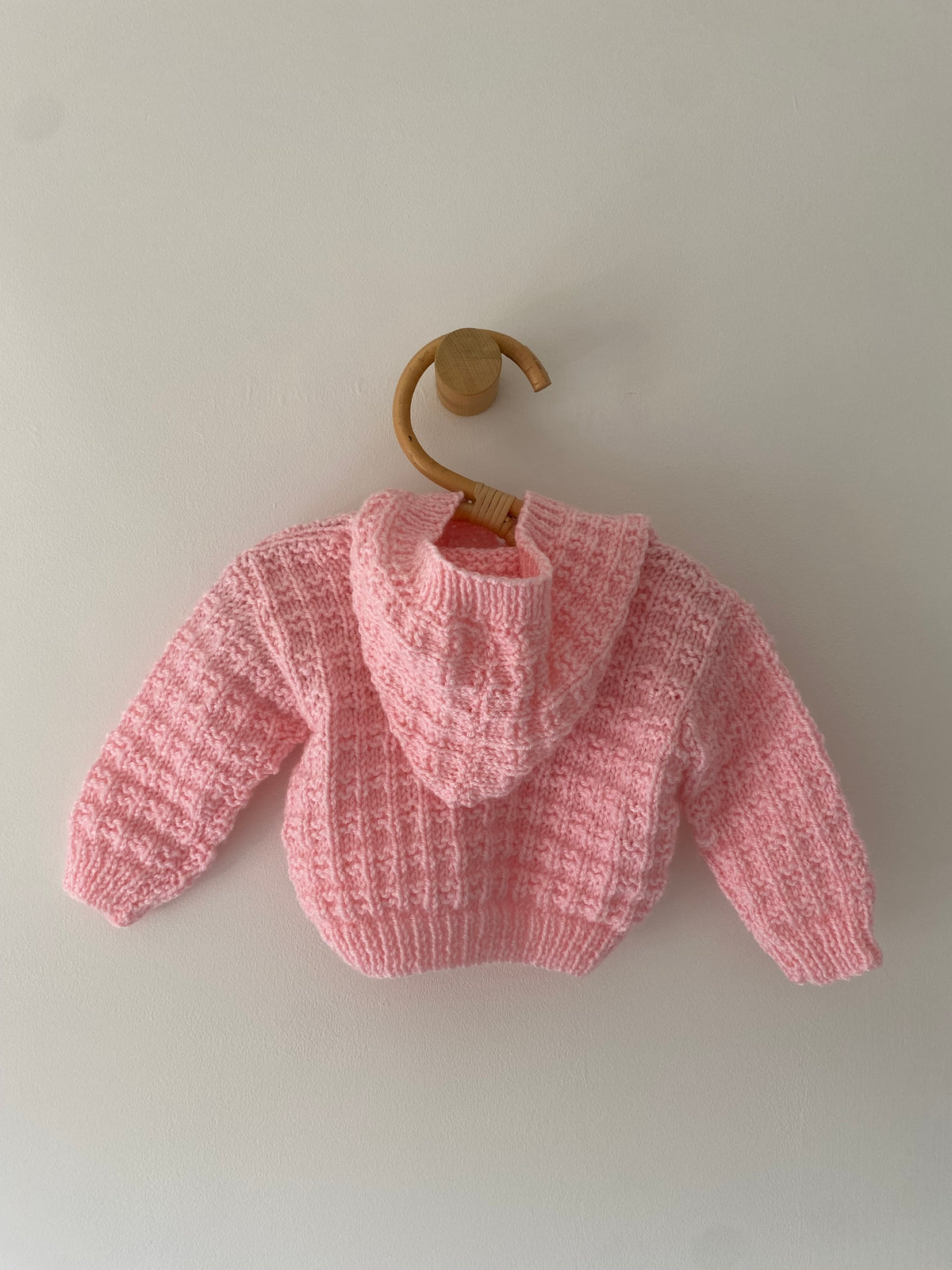 0-3M pink hand-knitted cardigan with hood