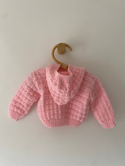 0-3M pink hand-knitted cardigan with hood