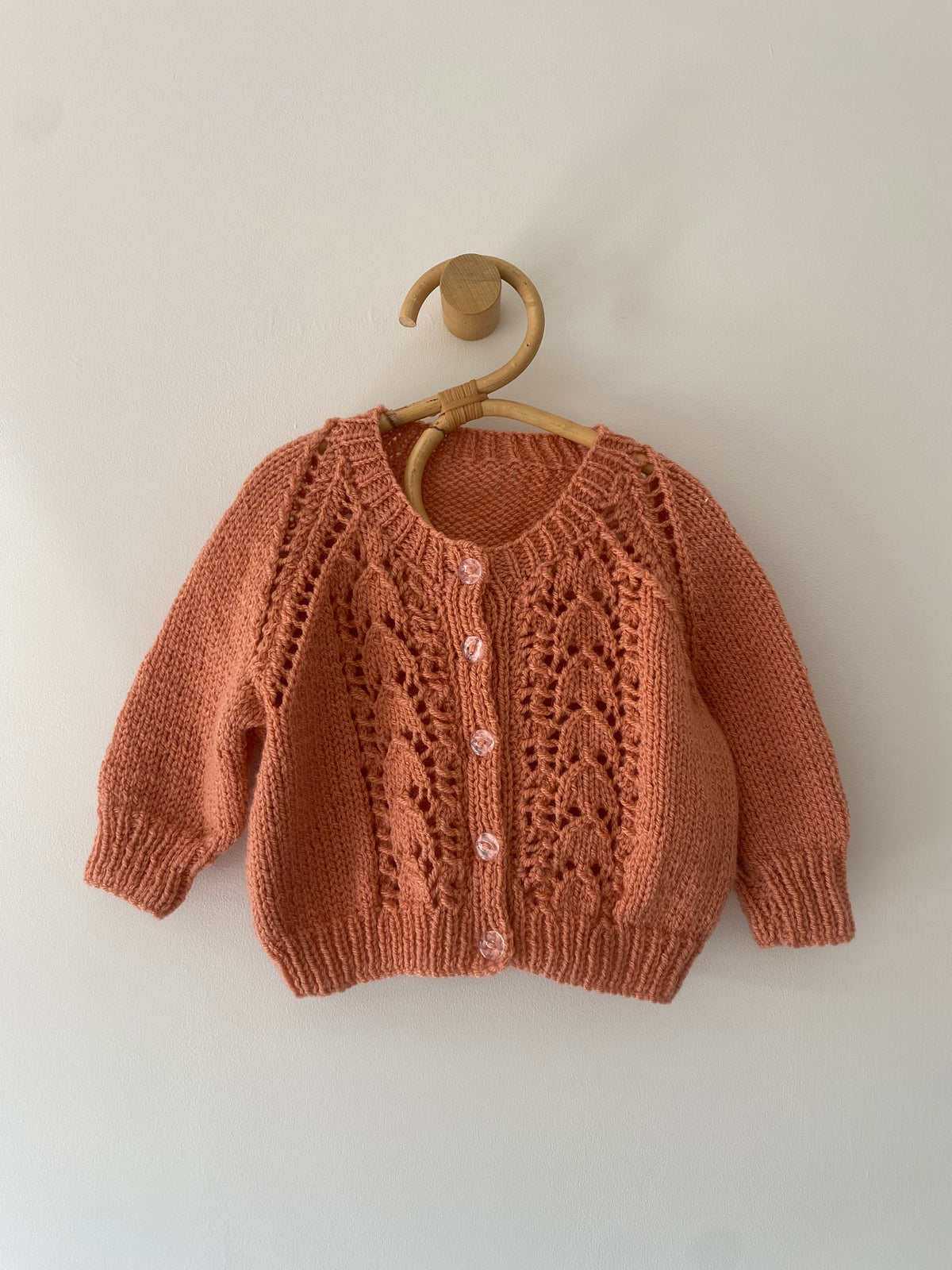 6-9M terracotta textured hand-knitted cardigan
