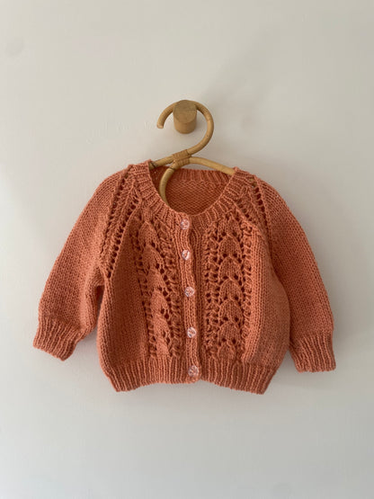 6-9M terracotta textured hand-knitted cardigan