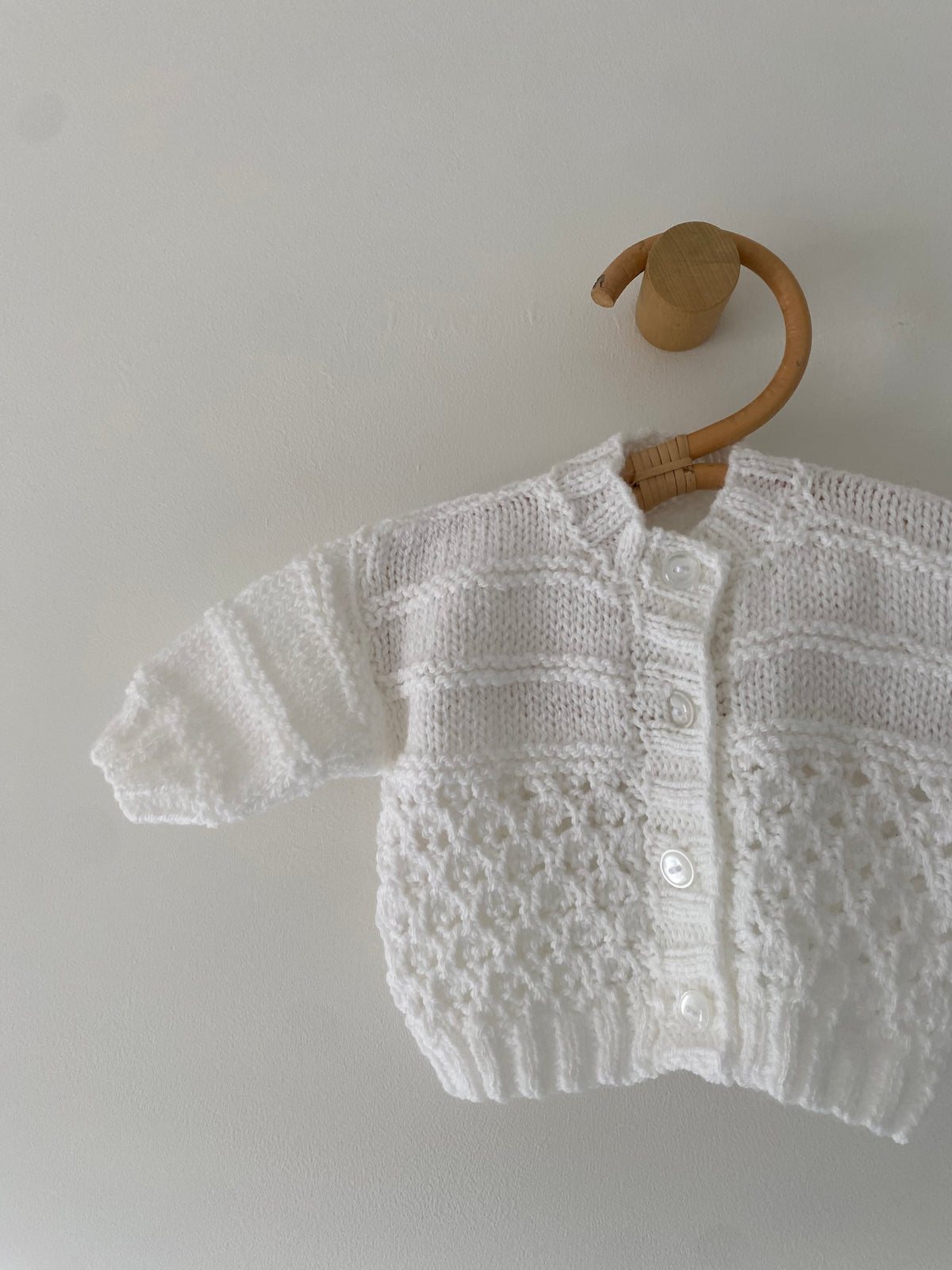 0-3M white hand-knitted cardigan