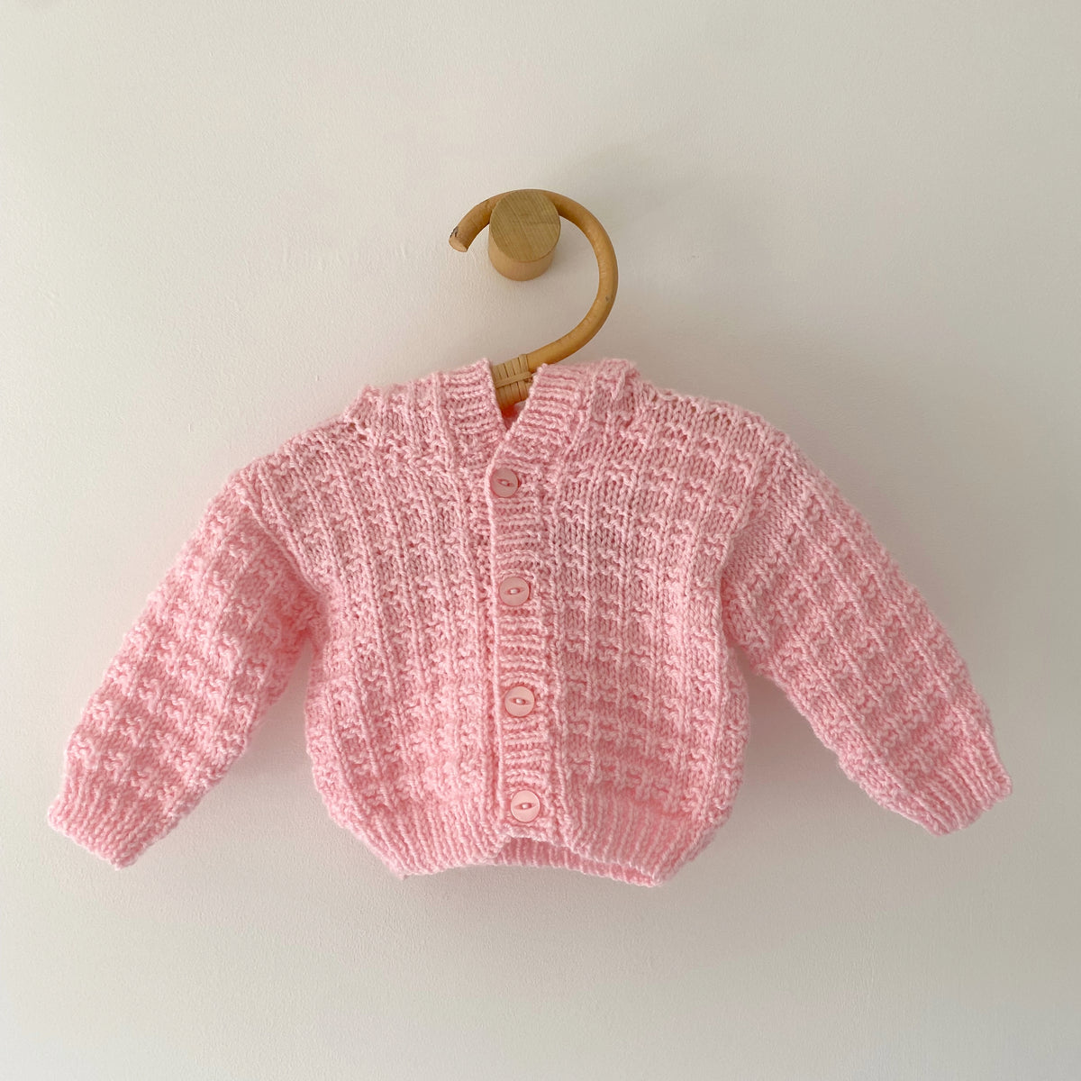 0-3M pink hand-knitted cardigan with hood