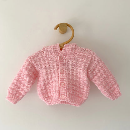0-3M pink hand-knitted cardigan with hood