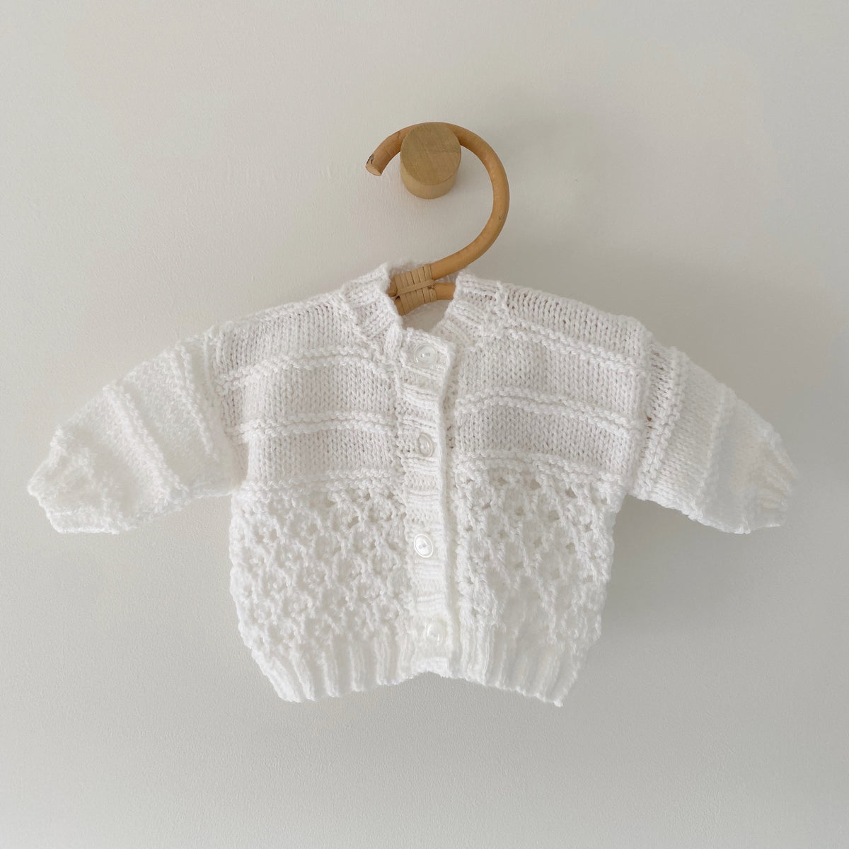 0-3M white hand-knitted cardigan