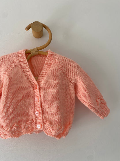 0-3M peach hand-knitted cardigan