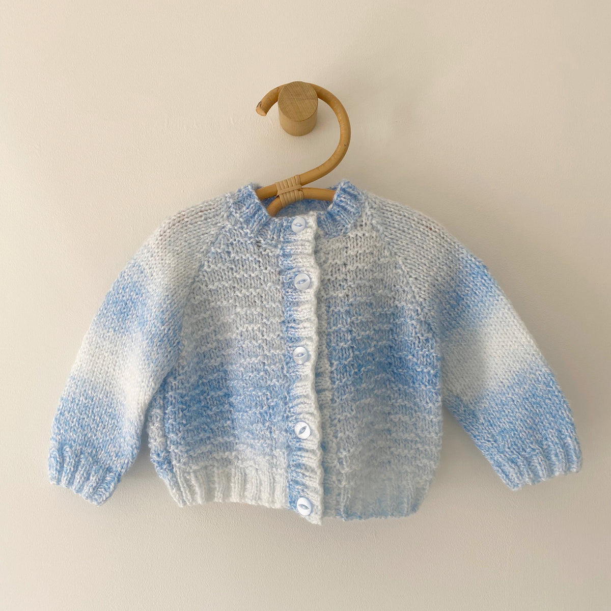 3-6M blue white textured hand-knitted cardigan