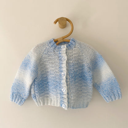 3-6M blue white textured hand-knitted cardigan