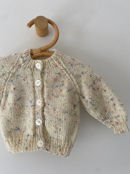 0-3M textured beige hand-knitted cardigan