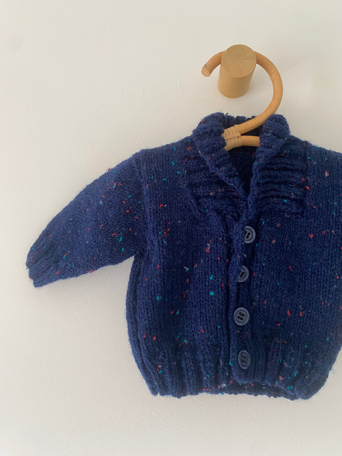 0-3M navy blue fleck hand-knitted cardigan with collar
