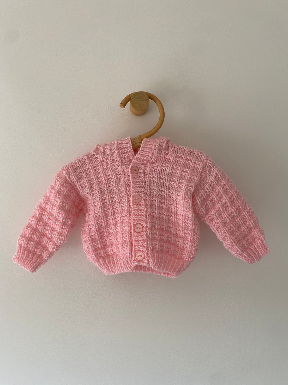 0-3M pink hand-knitted cardigan with hood