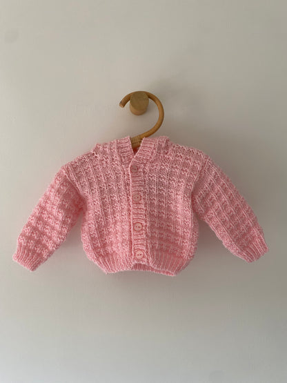0-3M pink hand-knitted cardigan with hood