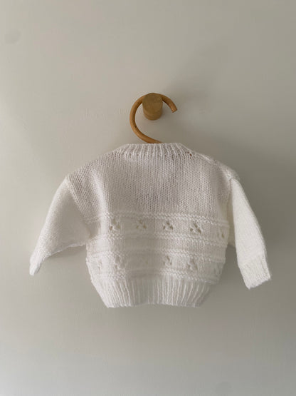 3-6M white patterned hand-knitted cardigan