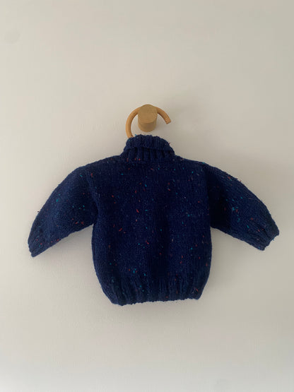 0-3M navy blue fleck hand-knitted cardigan with collar