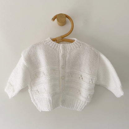 3-6M white patterned hand-knitted cardigan