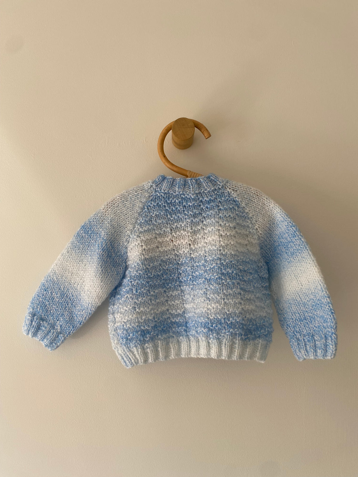 3-6M blue white textured hand-knitted cardigan