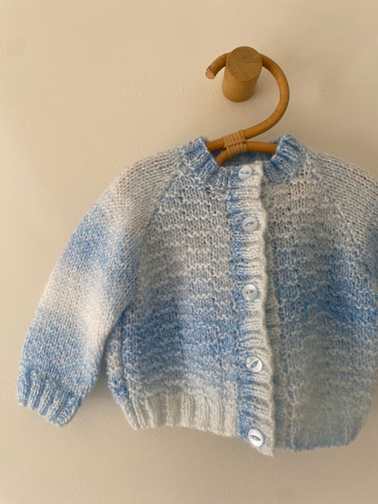 3-6M blue white textured hand-knitted cardigan