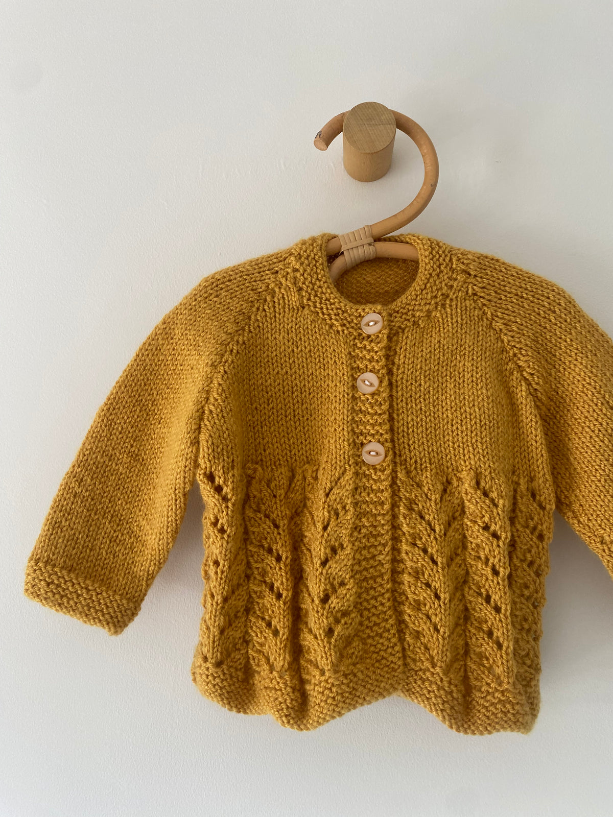 3-6M mustard patterned hand-knitted cardigan