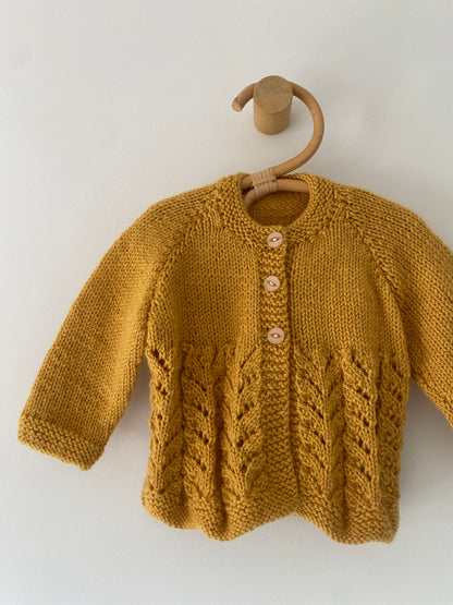 3-6M mustard patterned hand-knitted cardigan
