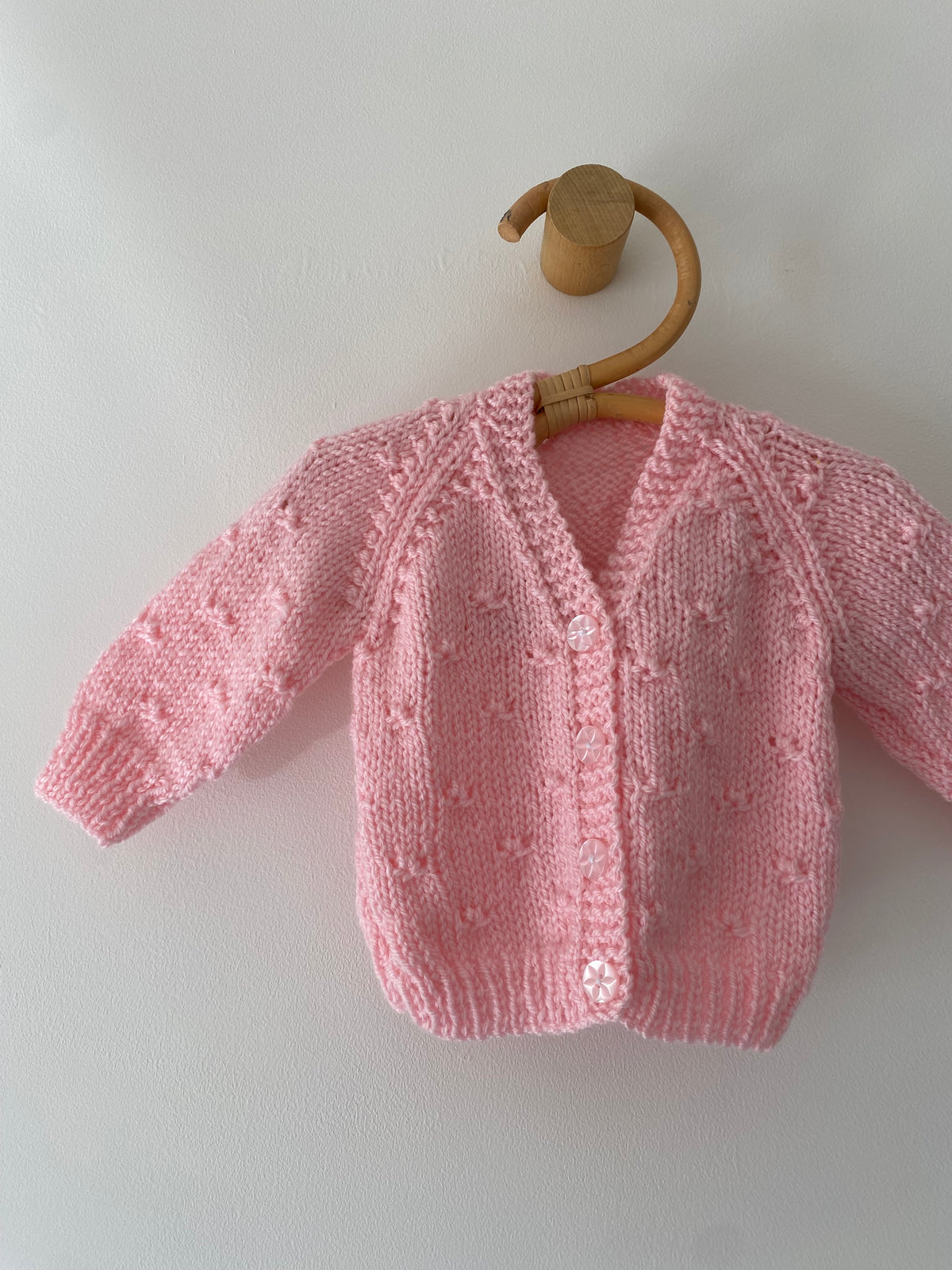 0-3M pink popcorn hand-knitted cardigan