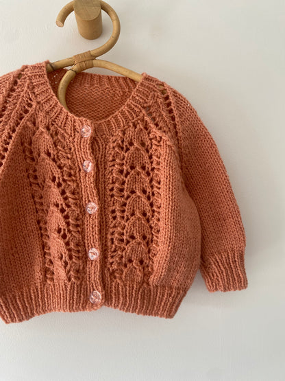 6-9M terracotta textured hand-knitted cardigan
