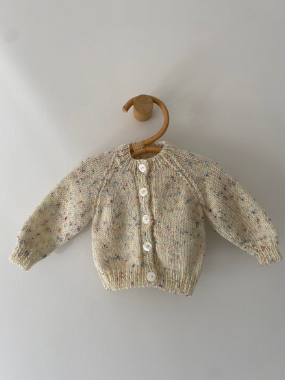 0-3M textured beige hand-knitted cardigan