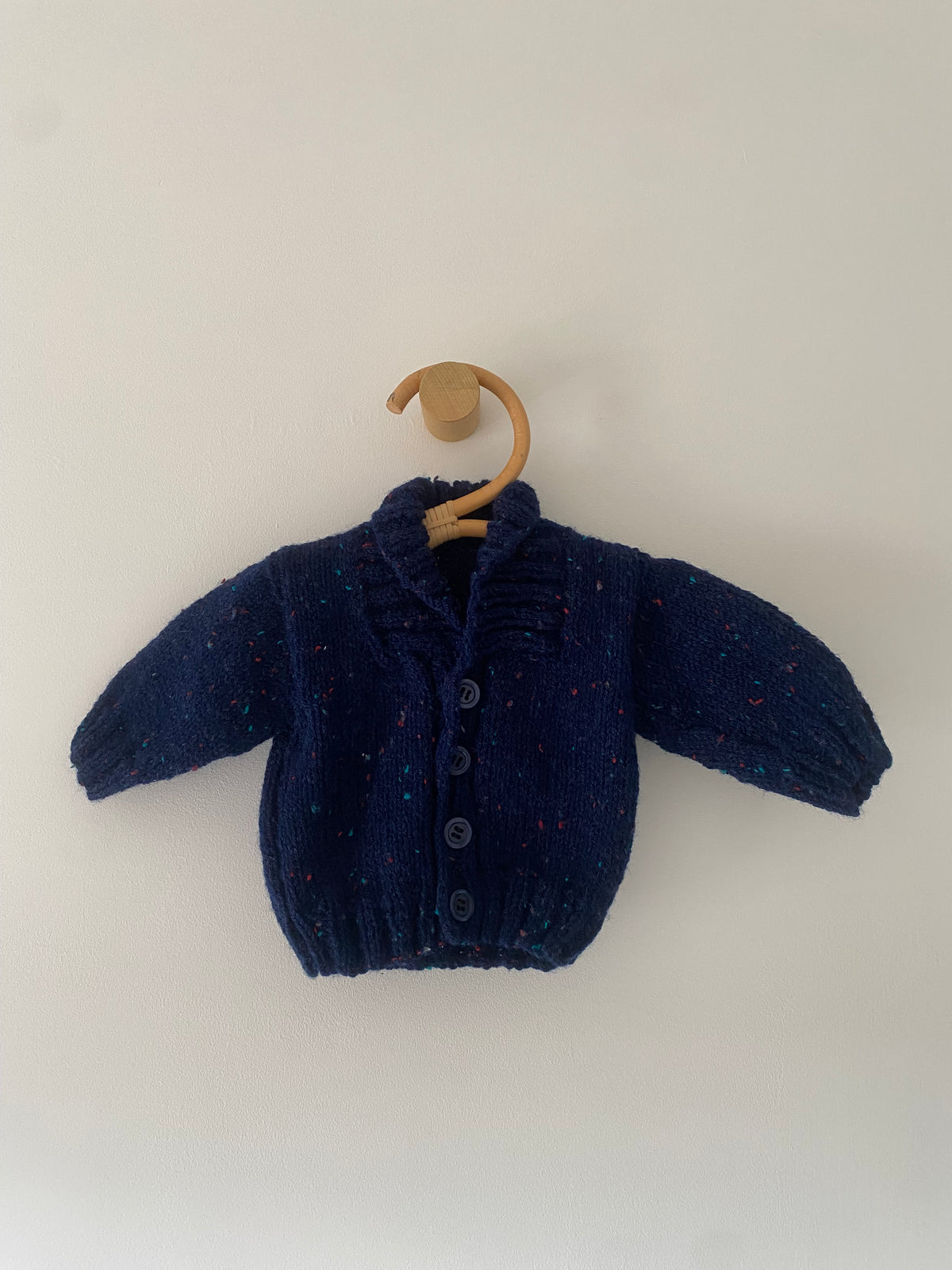 0-3M navy blue fleck hand-knitted cardigan with collar