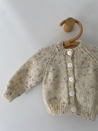 0-3M textured beige hand-knitted cardigan