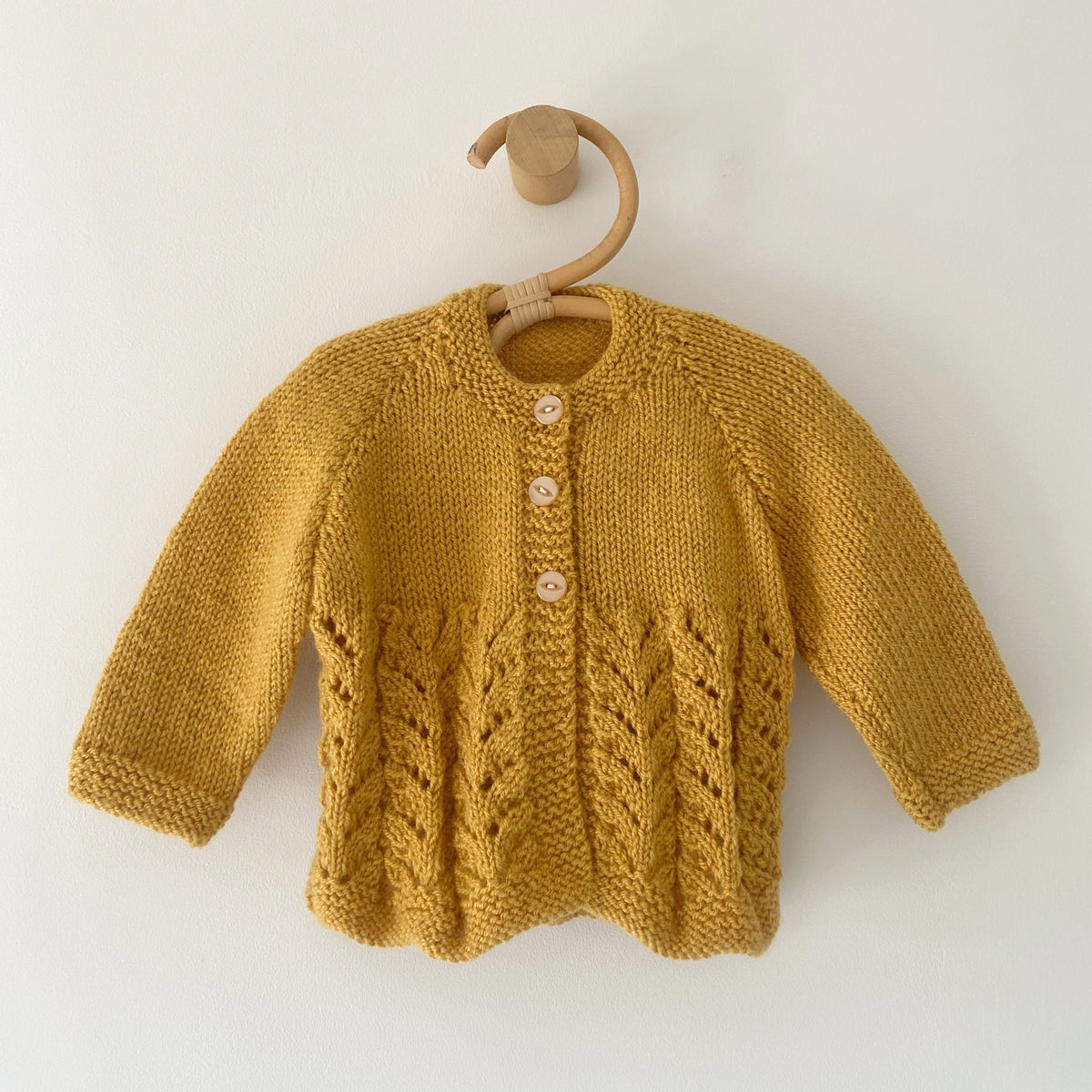 3-6M mustard patterned hand-knitted cardigan