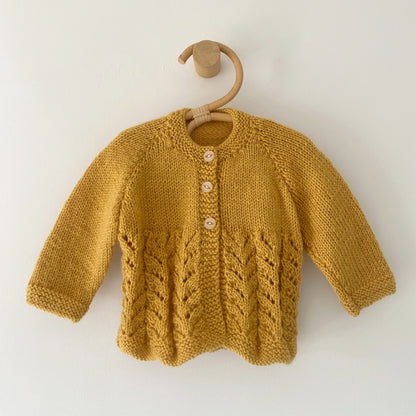 3-6M mustard patterned hand-knitted cardigan