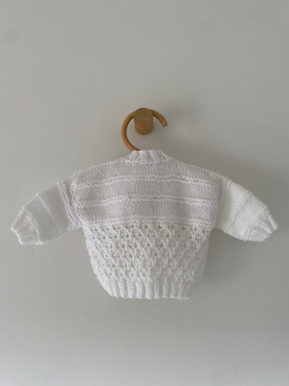 0-3M white hand-knitted cardigan