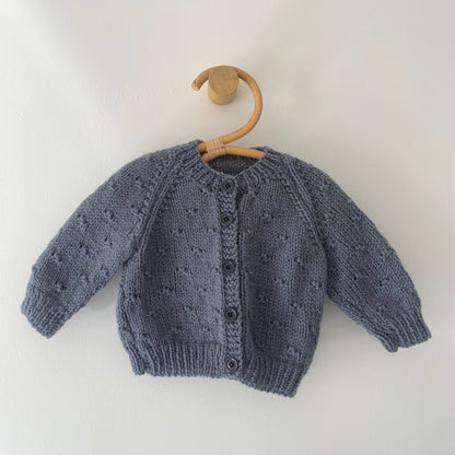 3-6M grey popcorn hand-knitted cardigan and booties set
