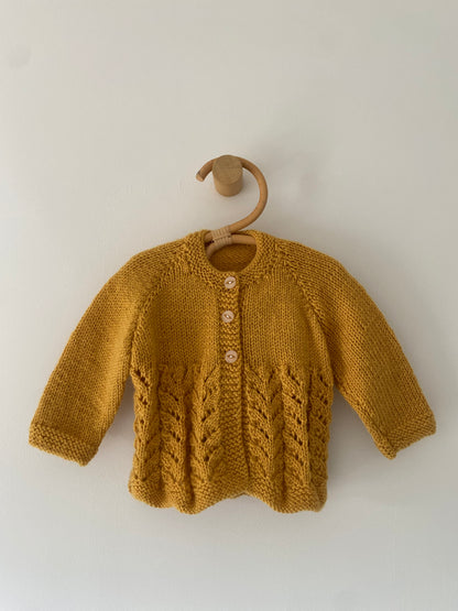 3-6M mustard patterned hand-knitted cardigan