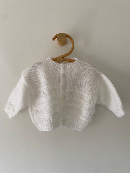 3-6M white patterned hand-knitted cardigan