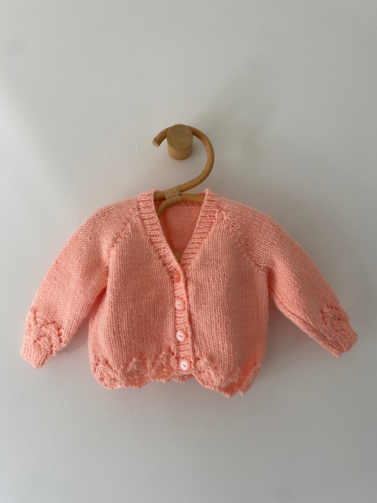 0-3M peach hand-knitted cardigan