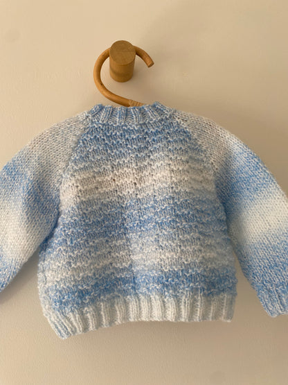 3-6M blue white textured hand-knitted cardigan