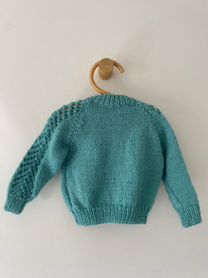 3-6M turquoise patterned hand-knitted cardigan