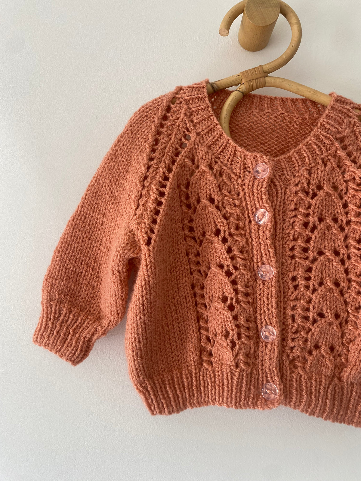 6-9M terracotta textured hand-knitted cardigan