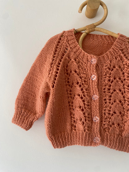 6-9M terracotta textured hand-knitted cardigan