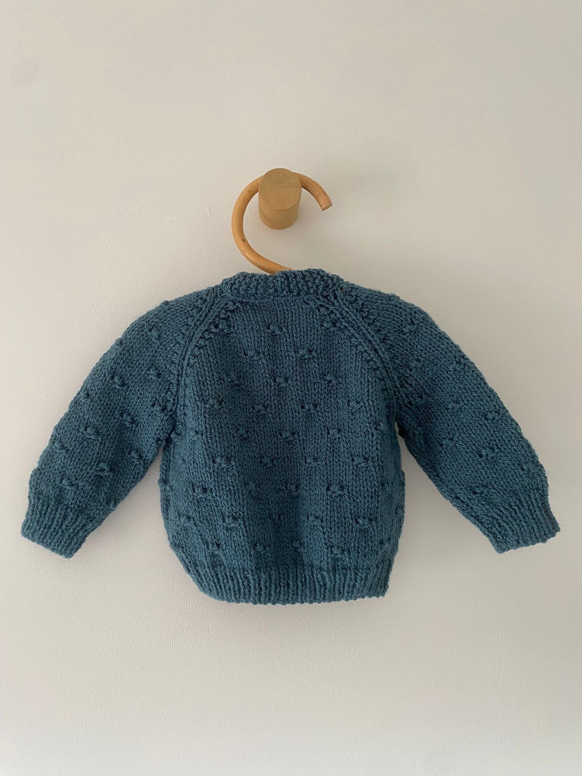 0-3M teal popcorn hand-knitted cardigan