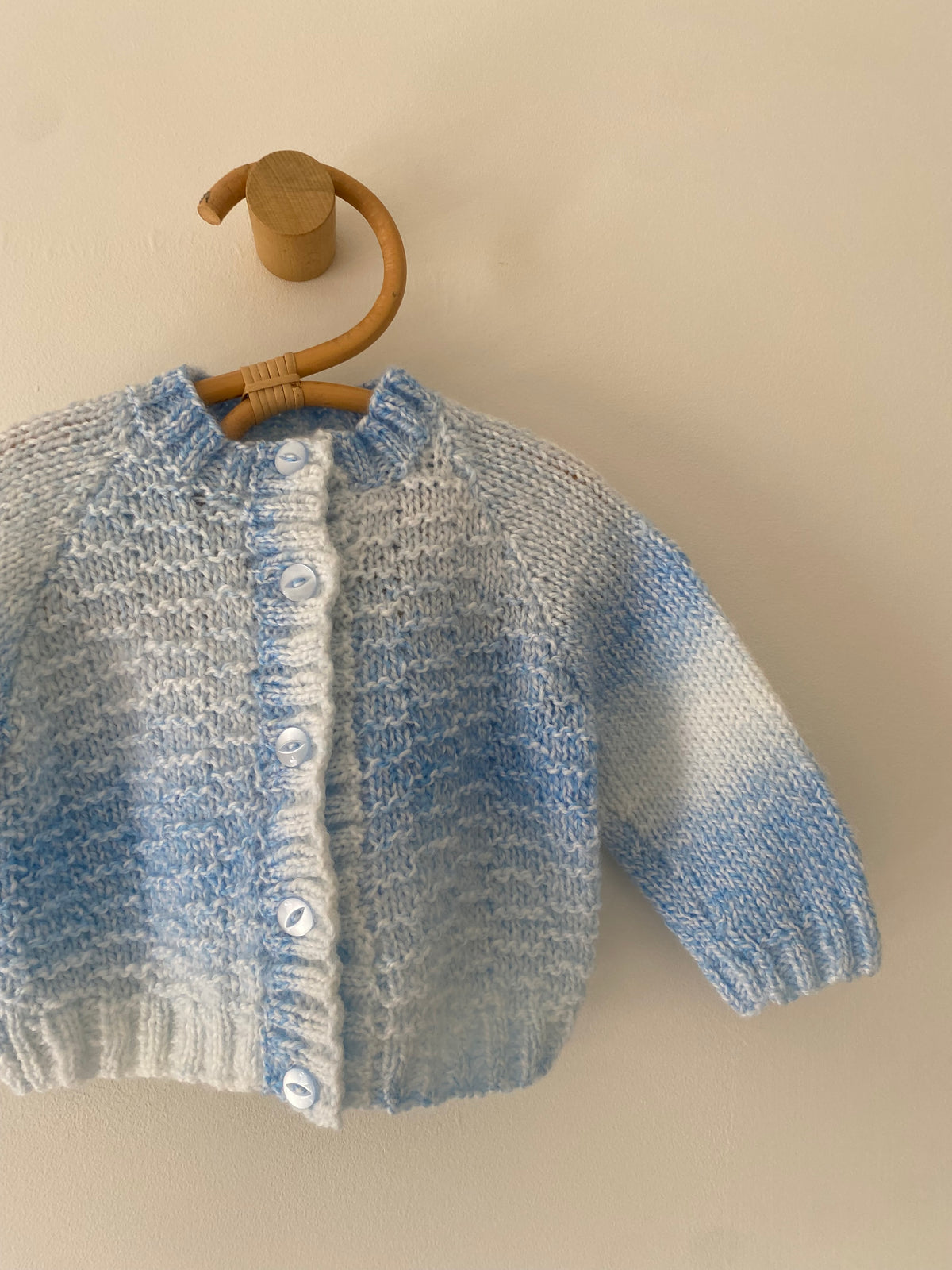 3-6M blue white textured hand-knitted cardigan