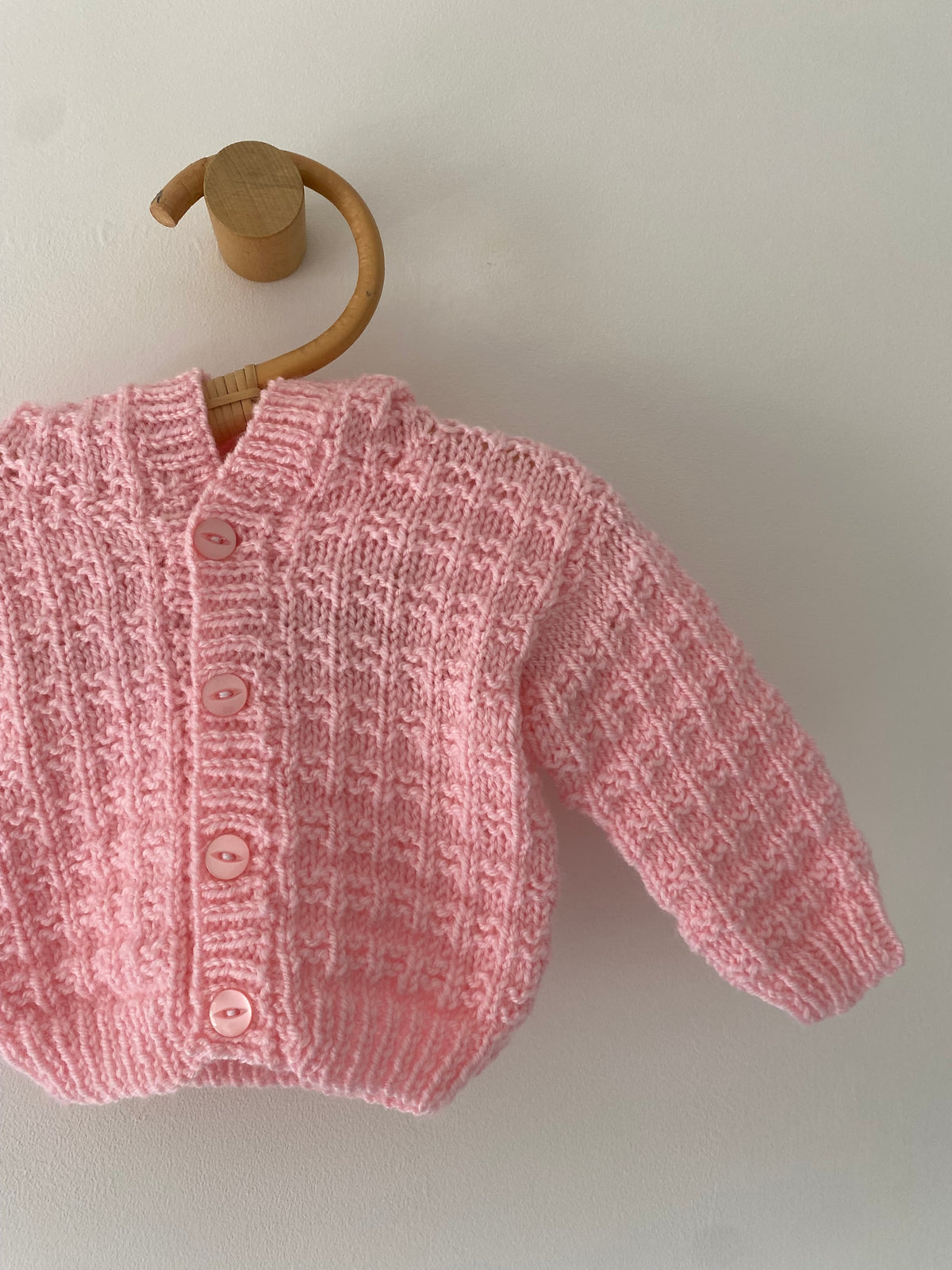 0-3M pink hand-knitted cardigan with hood