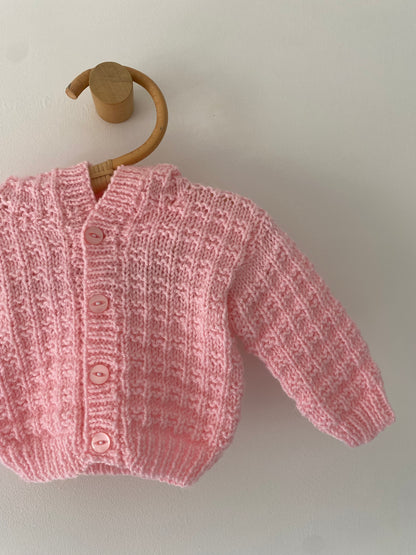 0-3M pink hand-knitted cardigan with hood