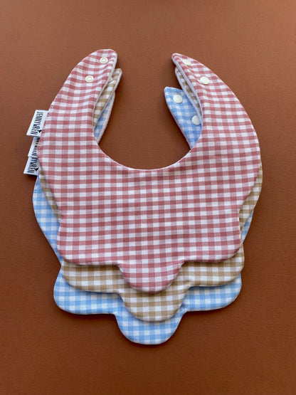 Choice of gingham scallop bib