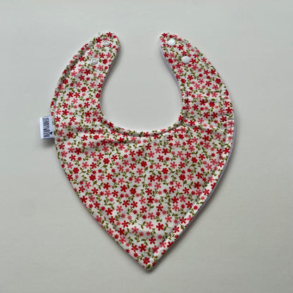 Red coral ditsy on cream bandana bib