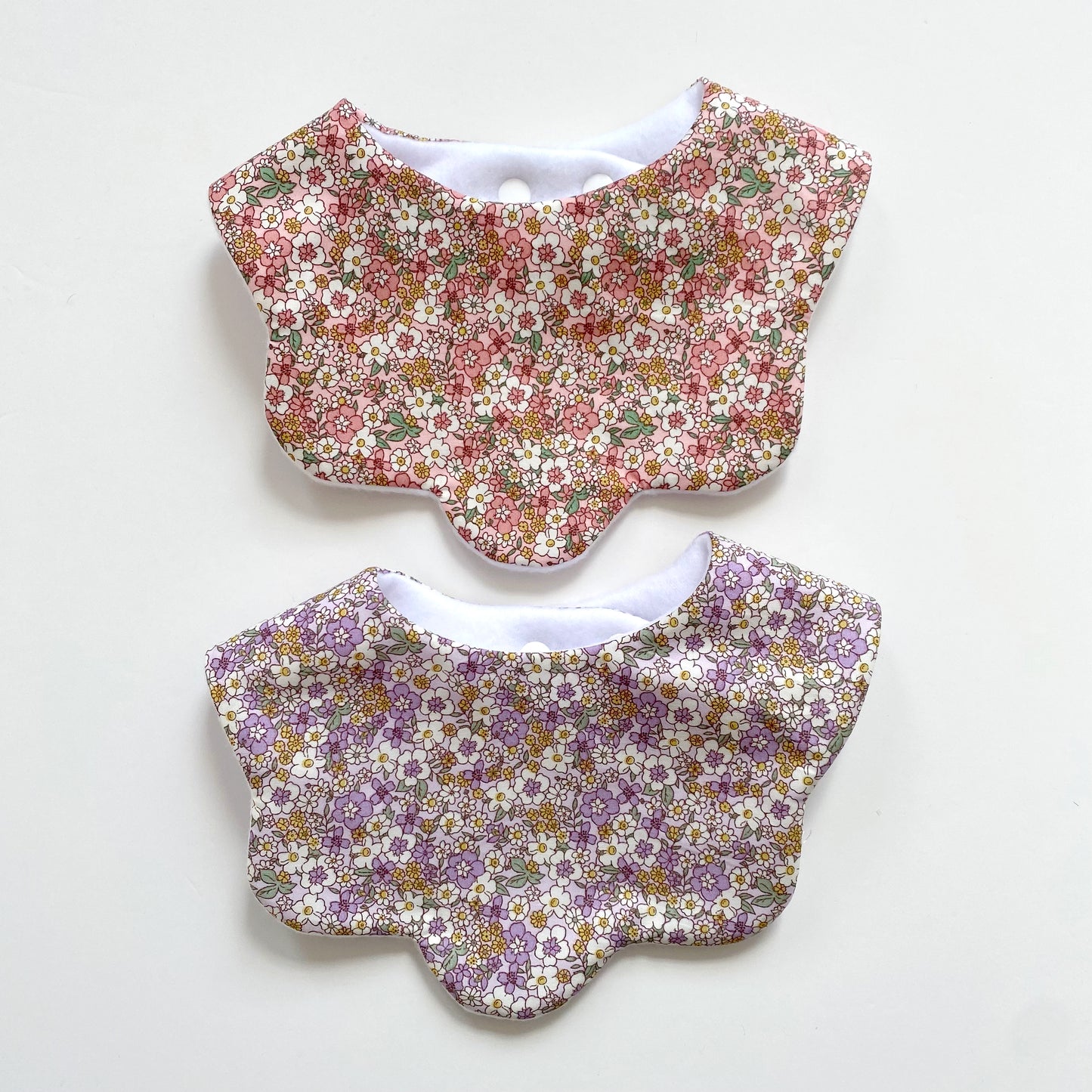 Set of two scallop bibs - ditsy pink and ditsy lilac