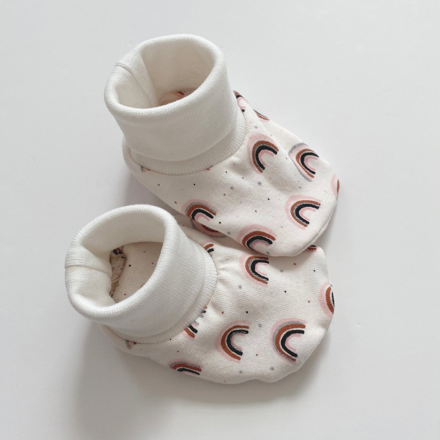 0-3M cream rainbow fabric booties